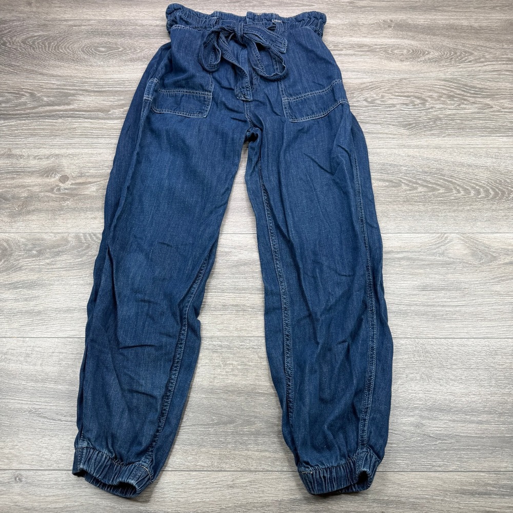 Polo Ralph Lauren Pants Womens 27 Blue Chambray Denim Jogger Tapered Linen Blend